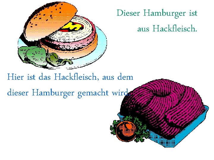 Dieser Hamburger ist aus Hackfleisch. Hier ist das Hackfleisch, aus dem dieser Hamburger gemacht