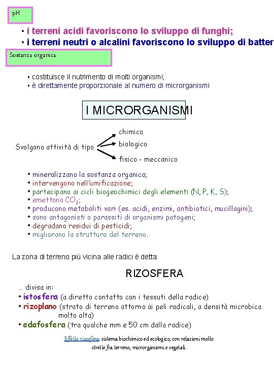 p. H • i terreni acidi favoriscono lo sviluppo di funghi; • i terreni