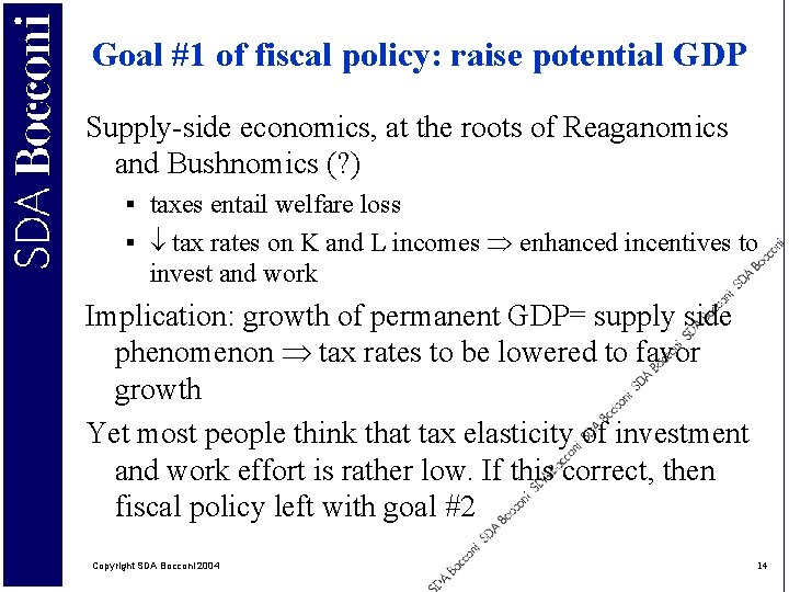 Goal #1 of fiscal policy: raise potential GDP Supply-side economics, at the roots of
