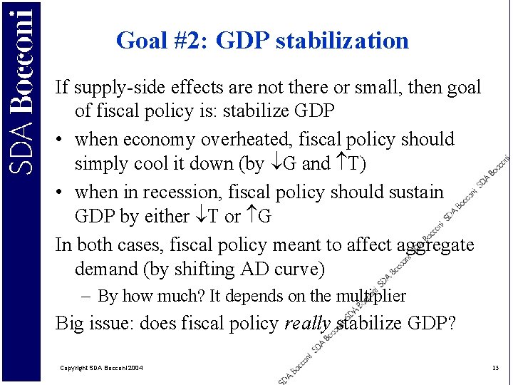 Goal #2: GDP stabilization If supply-side effects are not there or small, then goal