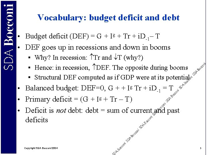 Vocabulary: budget deficit and debt • Budget deficit (DEF) = G + Ig +