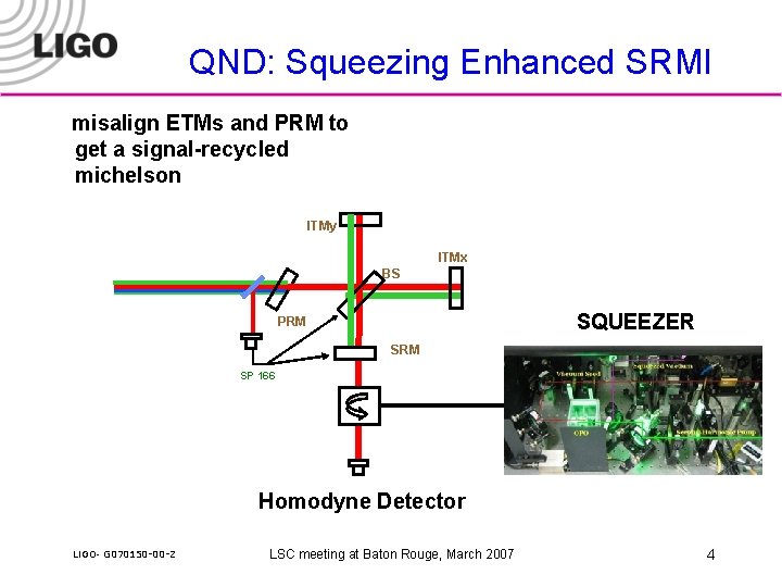 QND: Squeezing Enhanced SRMI misalign ETMs and PRM to get a signal-recycled michelson ITMy