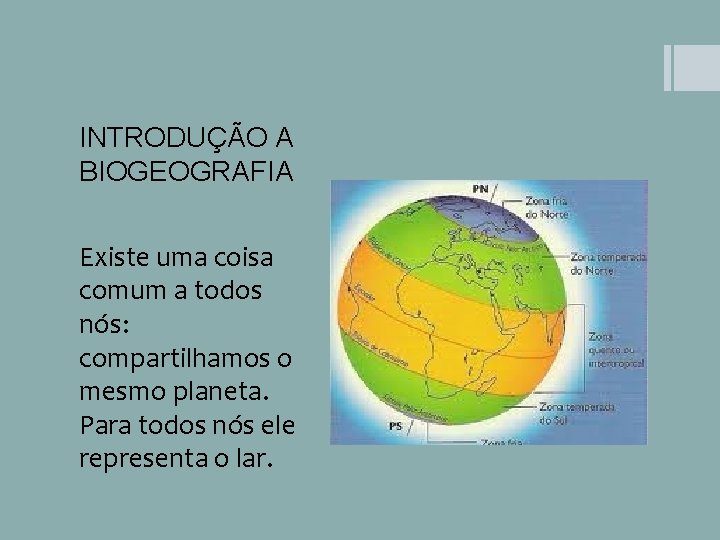 INTRODUÇÃO A BIOGEOGRAFIA Existe uma coisa comum a todos nós: compartilhamos o mesmo planeta.