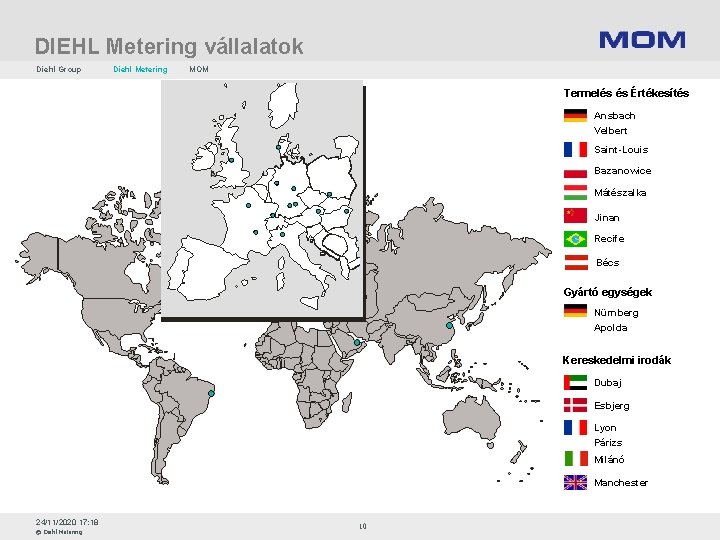DIEHL Metering vállalatok Diehl Group Diehl Metering MOM Termelés és Értékesítés Ansbach Velbert Saint-Louis