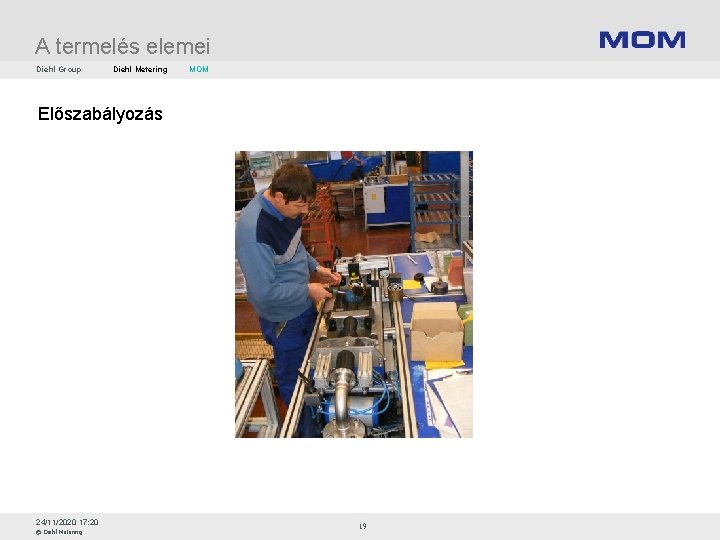 A termelés elemei Diehl Group Diehl Metering MOM Előszabályozás 24/11/2020 17: 20 © Diehl