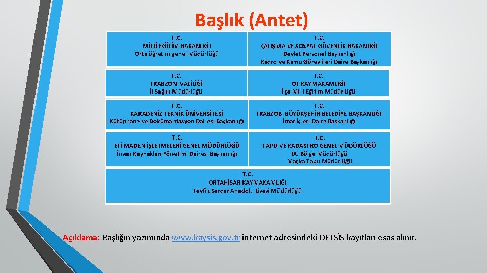 Başlık (Antet) T. C. MİLLİ EĞİTİM BAKANLIĞI Orta öğretim genel Müdürlüğü T. C. ÇALIŞMA