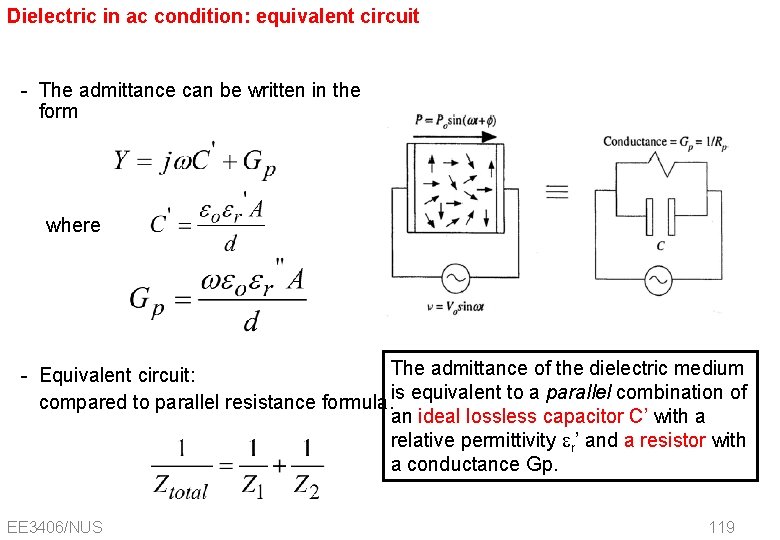 Dielectric in ac condition: equivalent circuit - The admittance can be written in the