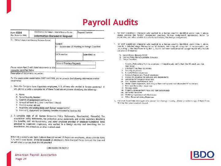 Payroll Audits American Payroll Association Client name - Event - Presentation title Page 29