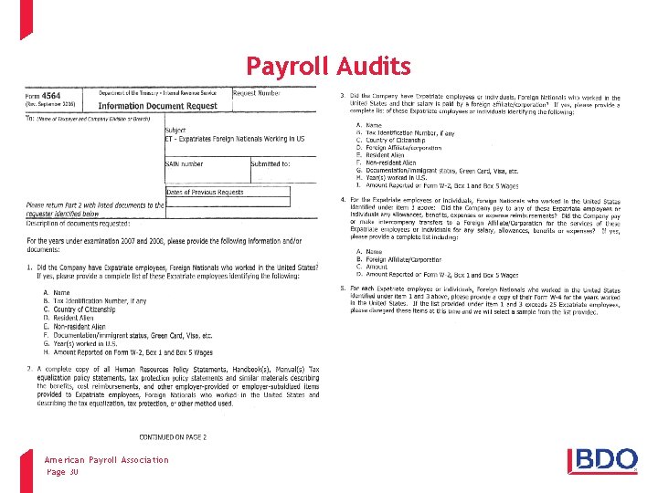 Payroll Audits American Payroll Association Client name - Event - Presentation title Page 30