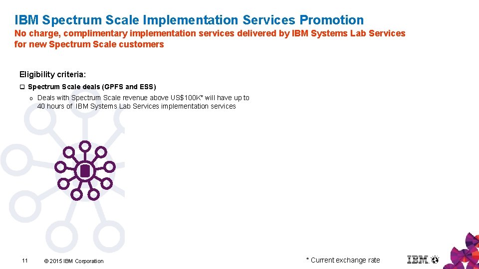 IBM Spectrum Scale Implementation Services Promotion No charge, complimentary implementation services delivered by IBM