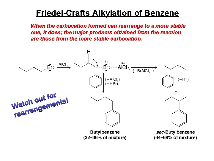 Friedel-Crafts Alkylation of Benzene When the carbocation formed can rearrange to a more stable