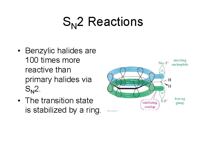 SN 2 Reactions • Benzylic halides are 100 times more reactive than primary halides