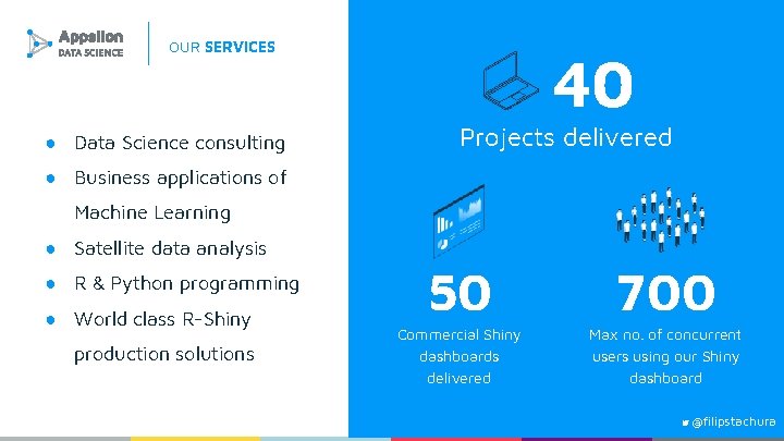 OUR SERVICES ● Data Science consulting 40 Projects delivered ● Business applications of Machine