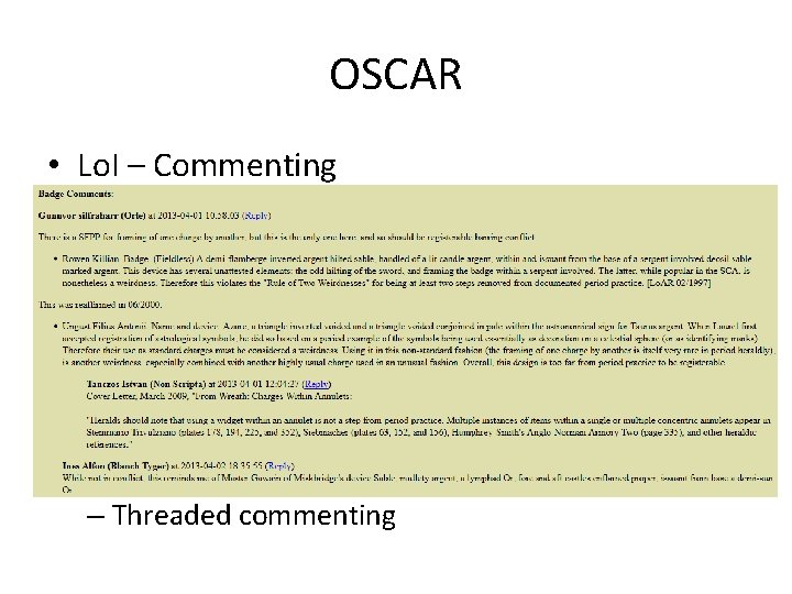 OSCAR • Lo. I – Commenting – Threaded commenting 