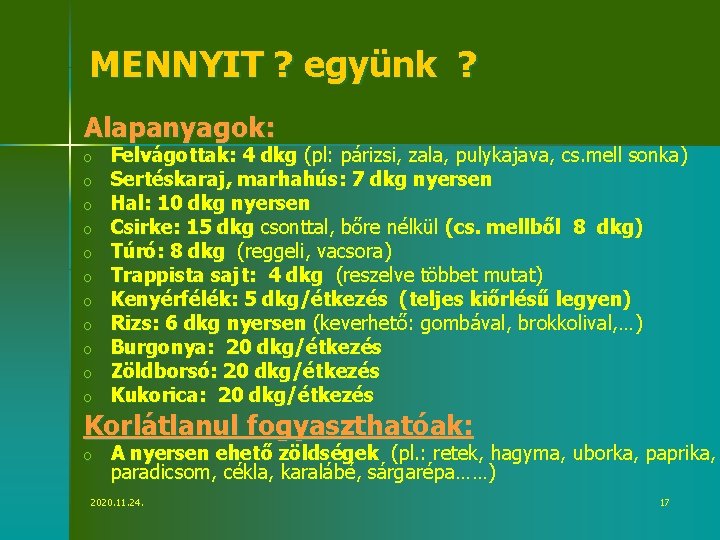 MENNYIT ? együnk ? Alapanyagok: o o o Felvágottak: 4 dkg (pl: párizsi, zala,