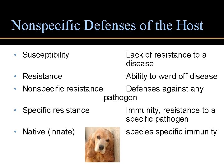Nonspecific Defenses of the Host • Susceptibility Lack of resistance to a disease •