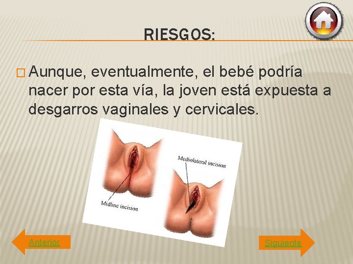 RIESGOS: � Aunque, eventualmente, el bebé podría nacer por esta vía, la joven está