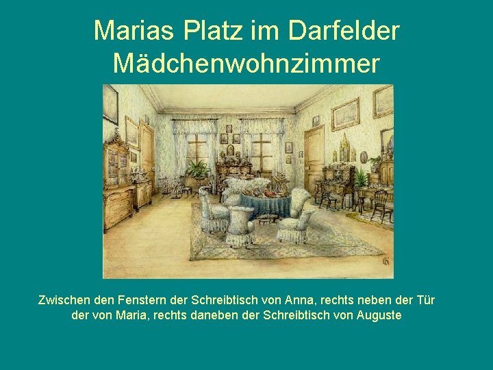 Marias Platz im Darfelder Mädchenwohnzimmer Zwischen den Fenstern der Schreibtisch von Anna, rechts neben