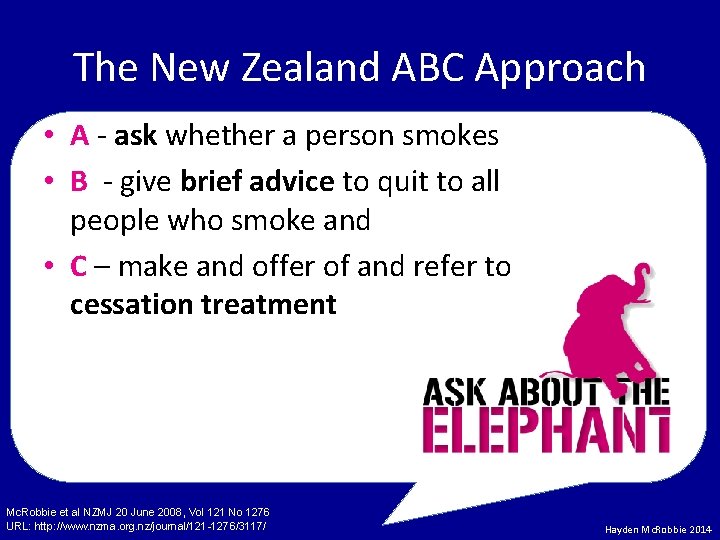 The New Zealand ABC Approach • A - ask whether a person smokes •