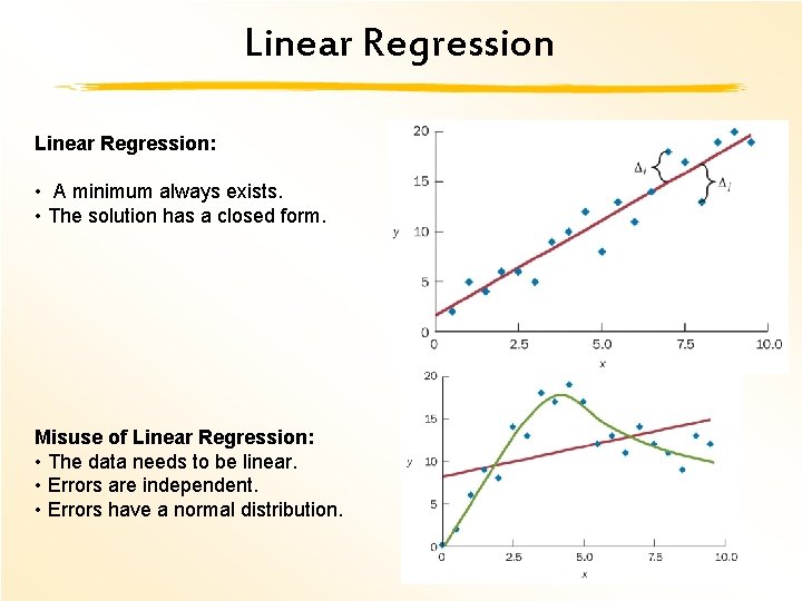 Linear Regression: • A minimum always exists. • The solution has a closed form.