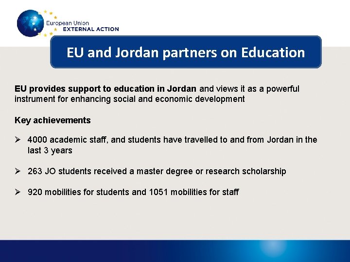 EU and Jordan partners on Education EU provides support to education in Jordan and