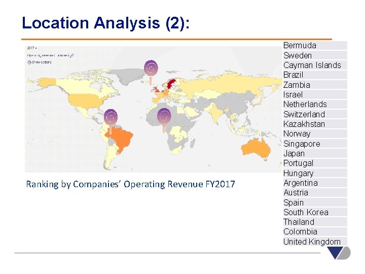 Location Analysis (2): Ranking by Companies’ Operating Revenue FY 2017 Bermuda Sweden Cayman Islands