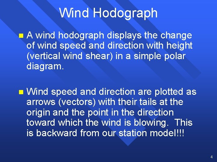 Wind Hodograph n A wind hodograph displays the change of wind speed and direction
