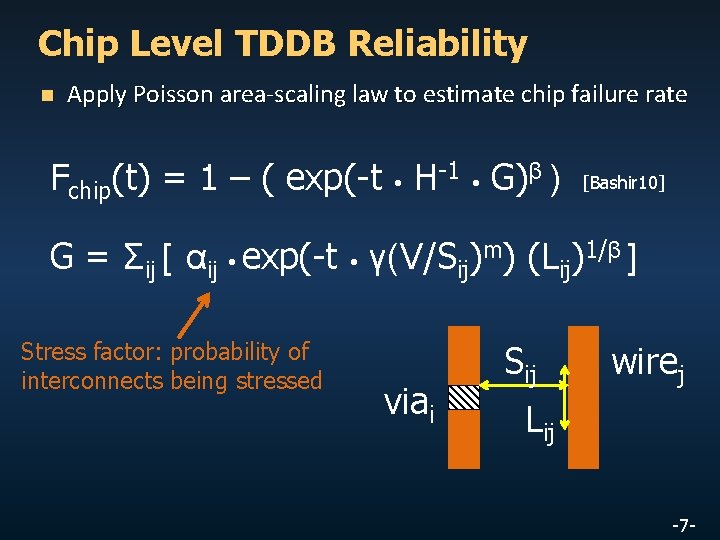 Chip Level TDDB Reliability n Apply Poisson area-scaling law to estimate chip failure rate