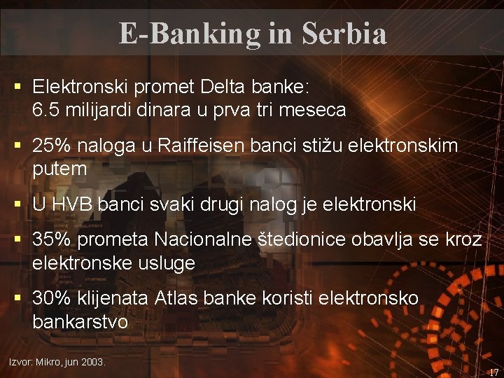 E-Banking in Serbia § Elektronski promet Delta banke: 6. 5 milijardi dinara u prva