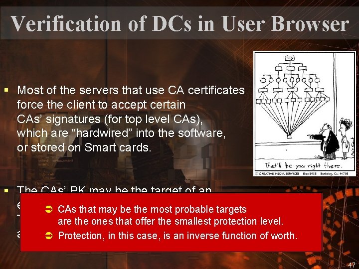 Verification of DCs in User Browser § Most of the servers that use CA