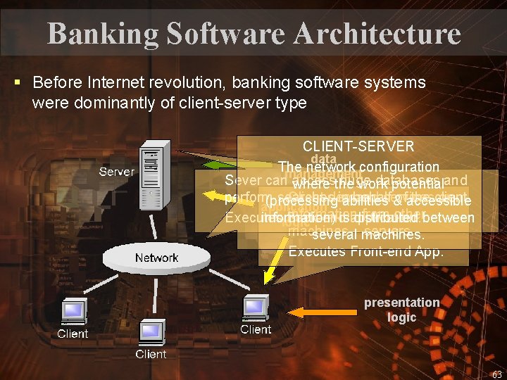Banking Software Architecture § Before Internet revolution, banking software systems were dominantly of client-server