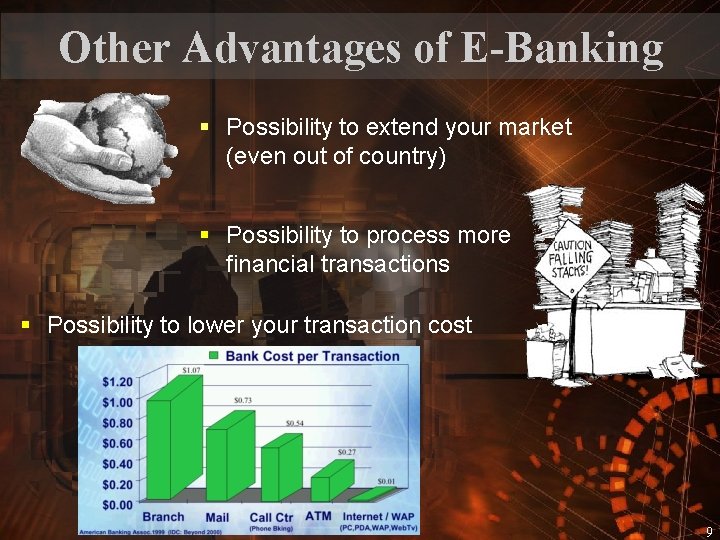 Other Advantages of E-Banking § Possibility to extend your market (even out of country)