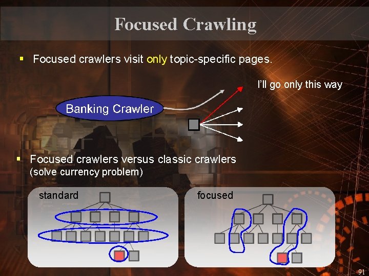 Focused Crawling § Focused crawlers visit only topic-specific pages. I’ll go only this way