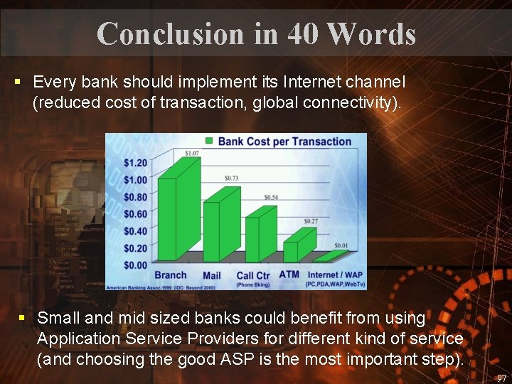 Conclusion in 40 Words § Every bank should implement its Internet channel (reduced cost