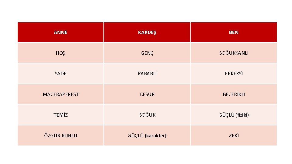 ANNE KARDEŞ BEN HOŞ GENÇ SOĞUKKANLI SADE KARARLI ERKEKSİ MACERAPEREST CESUR BECERİKLİ TEMİZ SOĞUK