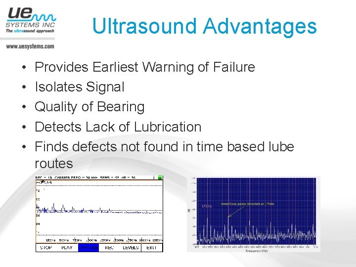 Ultrasound Advantages • • • Provides Earliest Warning of Failure Isolates Signal Quality of