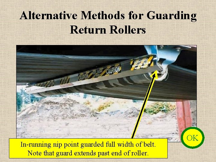 Alternative Methods for Guarding Return Rollers In-running nip point guarded full width of belt.