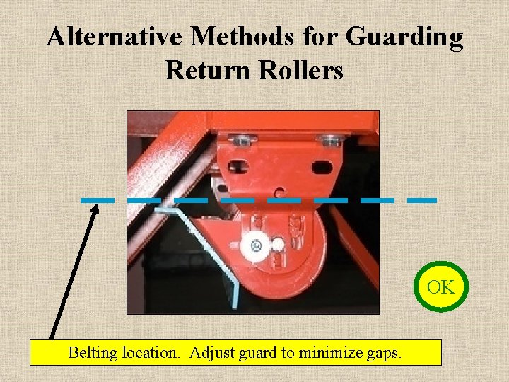 Alternative Methods for Guarding Return Rollers OK Belting location. Adjust guard to minimize gaps.
