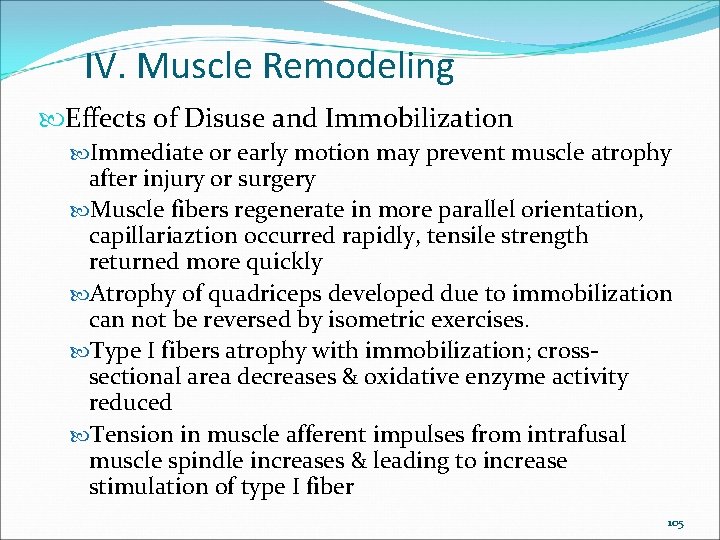 IV. Muscle Remodeling Effects of Disuse and Immobilization Immediate or early motion may prevent