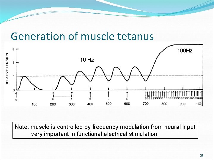 Generation of muscle tetanus 100 Hz 10 Hz Note: muscle is controlled by frequency