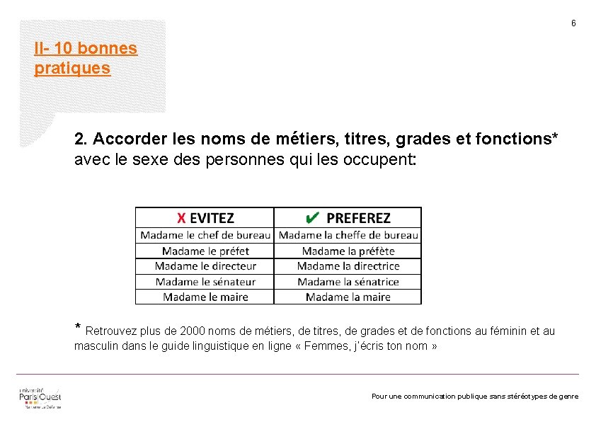 6 II- 10 bonnes pratiques 2. Accorder les noms de métiers, titres, grades et