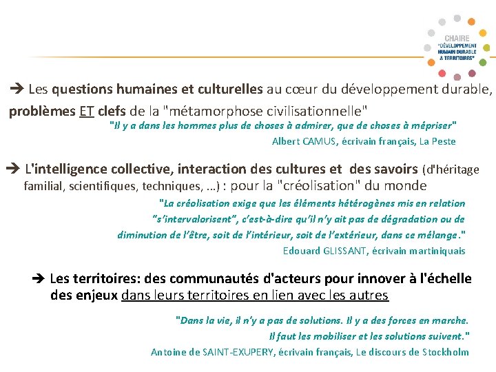  Les questions humaines et culturelles au cœur du développement durable, problèmes ET clefs