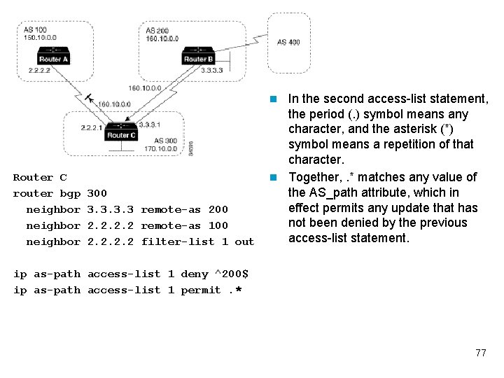 In the second access-list statement, the period (. ) symbol means any character, and