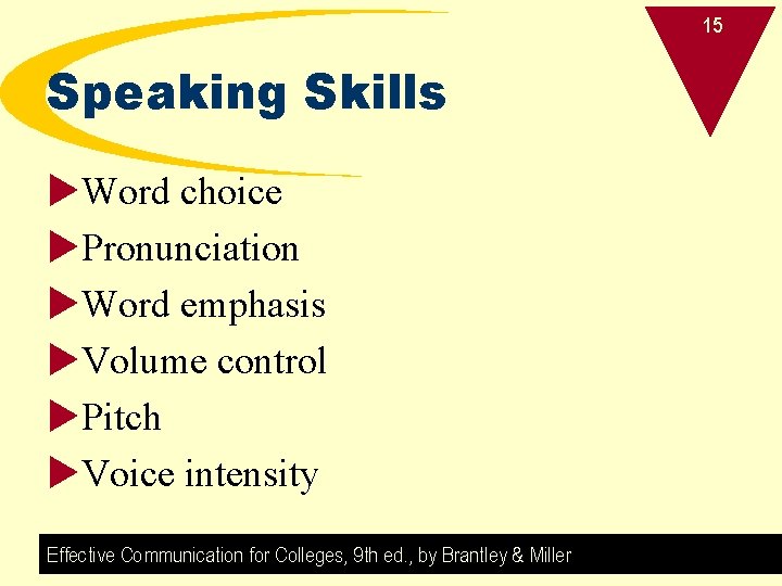 15 Speaking Skills u. Word choice u. Pronunciation u. Word emphasis u. Volume control