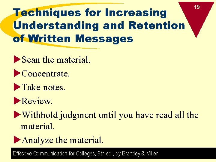 Techniques for Increasing Understanding and Retention of Written Messages 19 u. Scan the material.