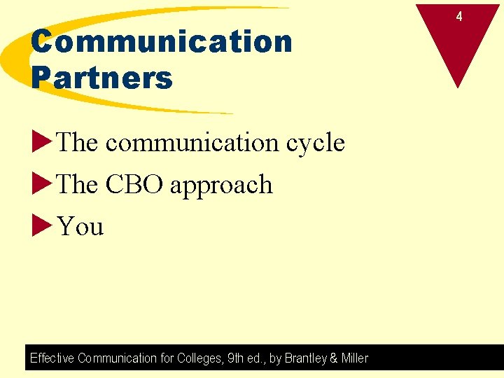 Communication Partners u. The communication cycle u. The CBO approach u. You Effective Communication