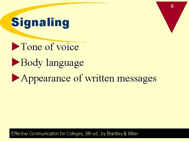 9 Signaling u. Tone of voice u. Body language u. Appearance of written messages