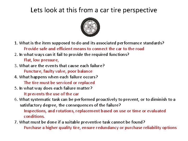Lets look at this from a car tire perspective 1. What is the item