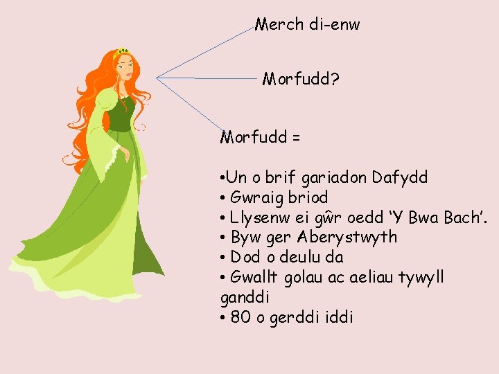 Merch di-enw Morfudd? Morfudd = • Un o brif gariadon Dafydd • Gwraig briod