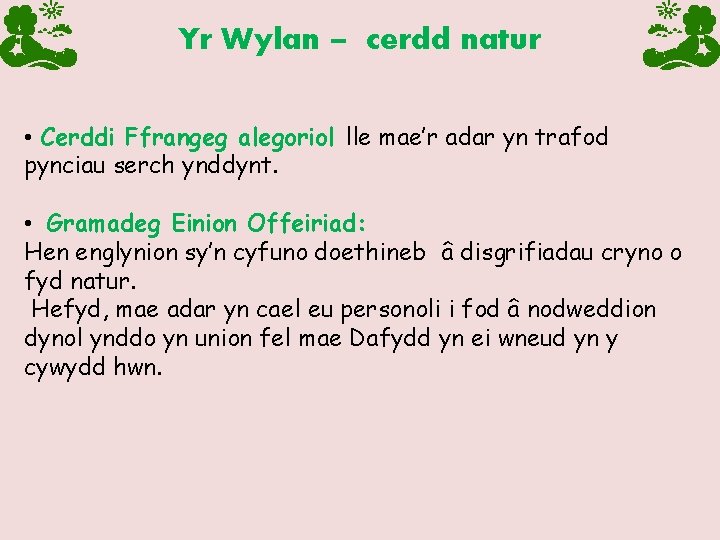 Yr Wylan – cerdd natur • Cerddi Ffrangeg alegoriol lle mae’r adar yn trafod